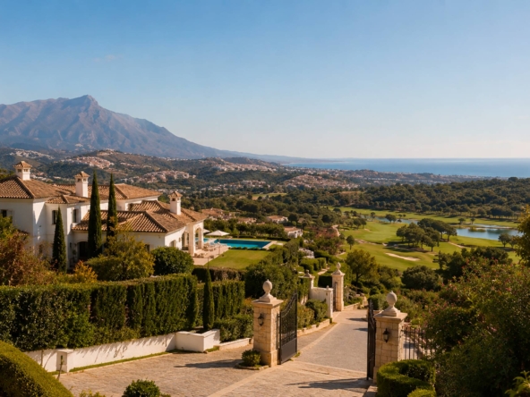 Gated luxury villas overlooking golf courses, mountains and the Mediterranean in Benahavís.