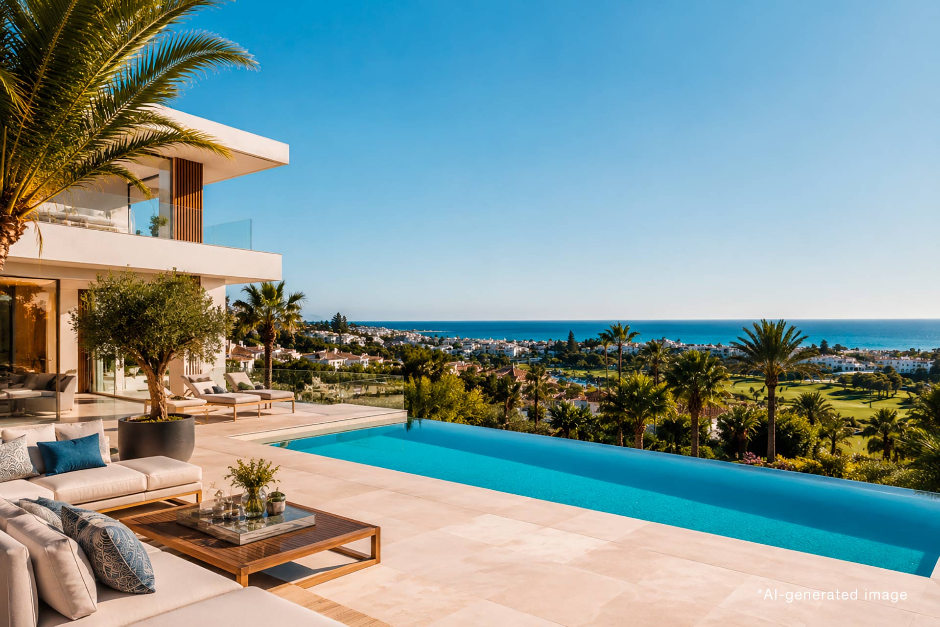 Modern luxury villa with an infinity pool and Mediterranean views in Marbella.