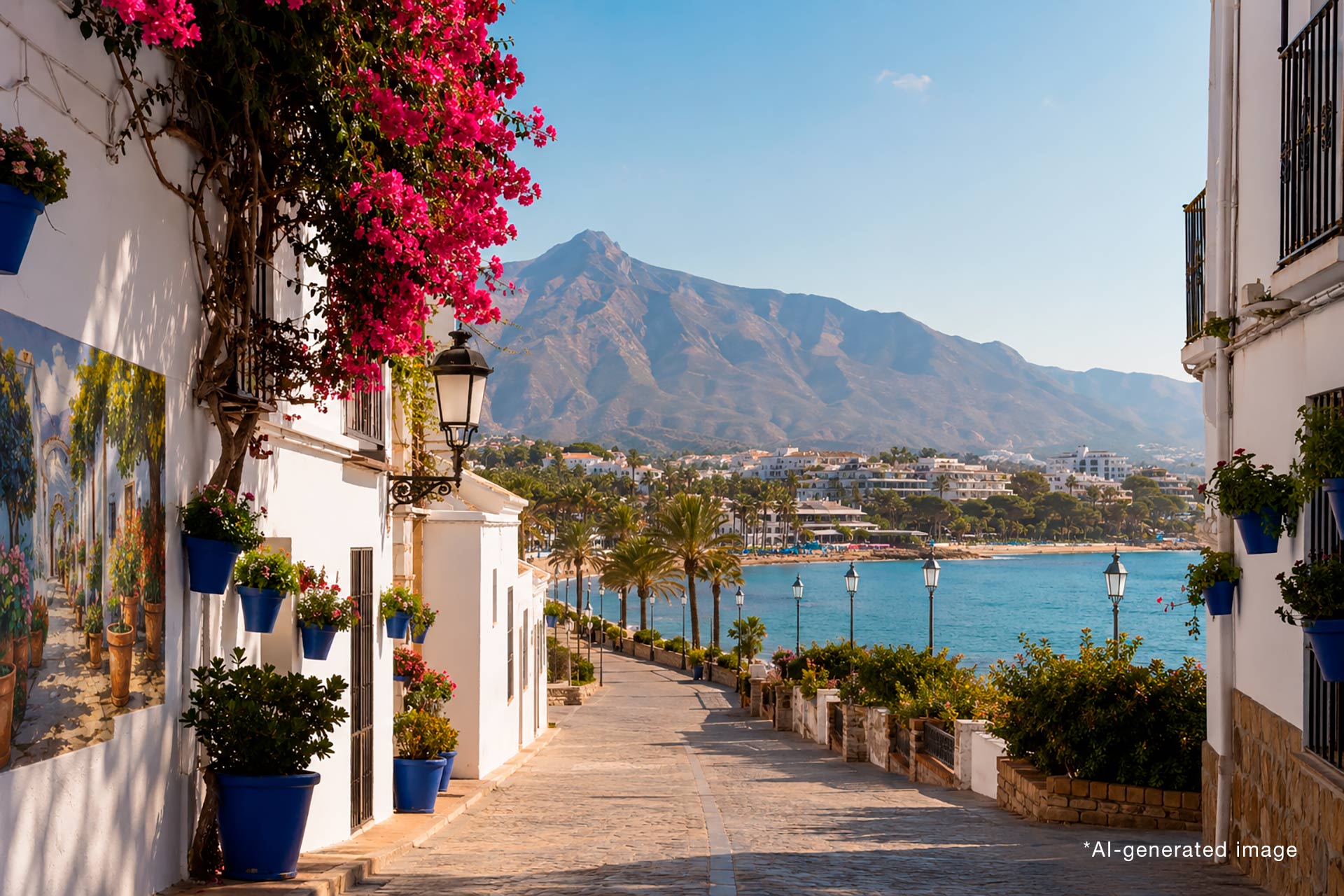 Costa del Sol holiday rental terrace with property keys, documents and a key safe overlooking the sea.